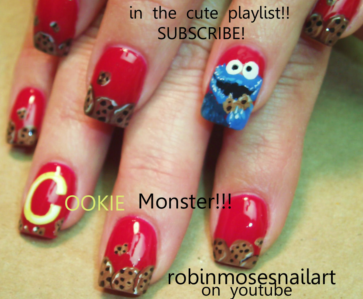 Nail-art by Robin Moses: cookie monster nails, cookie nails, chocolate 
